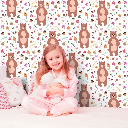 Adesivo de parede Papel de Parede Bear Cute Girl
